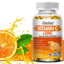 Load image into Gallery viewer, Vitamin C + Zinc Capsules - Immune System Booster Antioxidant Helps Improve Skin Brightening Supports Cellular Energy Production