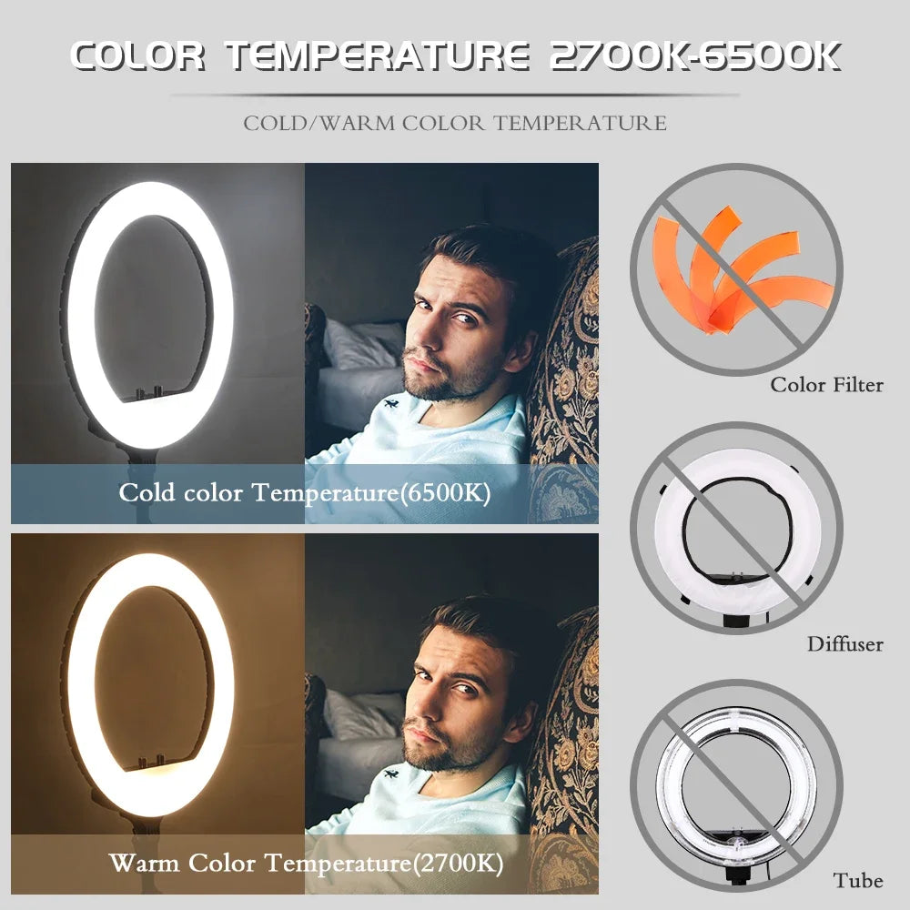 18 Inch Ring Light 36W Dimmable 3200K-5600K Light Carrying Bag for YouTube Selfies Photography Compatible Smartphones