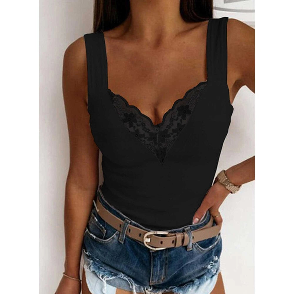 Women's Clothing Sexy Lace Tank Top For Ladies Autumn Basis Sleeveless Vest Pullover Y2K Tops Elegant Female T-shirts Tees