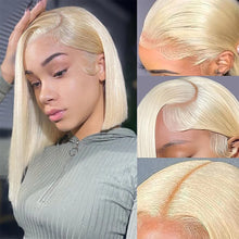 Load image into Gallery viewer, Bob 613 Blonde Short Straight Full Frontal Lace Human Hair Wigs 12 inch 13x4 13x6 HD Lace Front Hair Wigs for Black Women