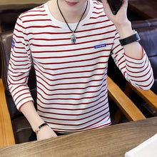 Load image into Gallery viewer, T Shirts for Men Stripe Tops Red Cotton Male Clothes Round Neck Harajuku Fashion Sale High Brand Regular Fit It Full Sleeve Tee