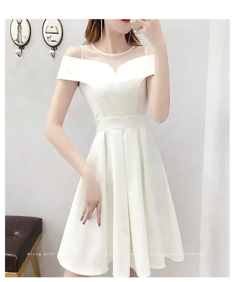Women's Clothing White Off-Shoulder Dress New Summer Elegant Simple Style Slim Fit A-Line Midi Dress Fresh Chic Casual Fashion