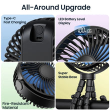 Load image into Gallery viewer, New Effortless, portable, convenient 5000mAh Mini Fan with Long-lasting Rechargeable Battery, Digital Display, 4 Adjustable Spee