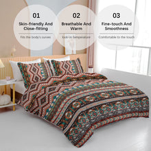 Load image into Gallery viewer, 3pc Red Brown Stripes and Diamond Squares Printed Bedding Set Quilt Cover with Zipper Closure 1 Duvet Cover and 2 Pillowcases
