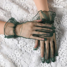 Load image into Gallery viewer, Women Short Tulle Gloves Sexy Lace Mittens Tulle Full Finger Gloves Lady Driving Glove Transparent Mittens Wedding Bridal Gloves