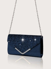 Load image into Gallery viewer, Gorgeous and elegant sparkly women's clutch bag, paired with a gorgeous rhinestone necklace, earrings and bracelet set of four.