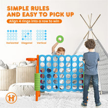 Load image into Gallery viewer, 4-in-A-Row Jumbo 4-to-Score Giant Game w/Basketball Hoop Ring Toss 42 Jumbo Rings Indoor Outdoor Family Connect Game for Kids