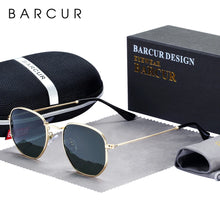 Load image into Gallery viewer, BARCUR Classic Retro Reflective Sunglasses Man Hexagon Sunglasses Metal Frame Eyewear Sun Glasses With Box Oculos De Sol gafas