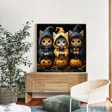 Load image into Gallery viewer, Huacan Halloween Diamond Painting 5D DIY Pumpkin Cats Diamond Mosaic Full Square Round Animal Art New Arrivals