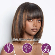 Load image into Gallery viewer, Short Ombre Honey Blonde Bob Wigs Human Hair Honey Brown Straight Human Hair Wigs Lace Part 1B30 Brown Wigs for Black Women