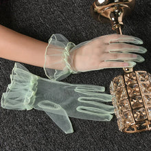 Load image into Gallery viewer, Women Short Tulle Gloves Sexy Lace Mittens Tulle Full Finger Gloves Lady Driving Glove Transparent Mittens Wedding Bridal Gloves