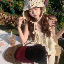Load image into Gallery viewer, Vintage Handmade Knitted Hats for Women Solid Crochet Caps Crocheted Hat Beanies Caps Thin Hollow Spring Travel Concave Strap