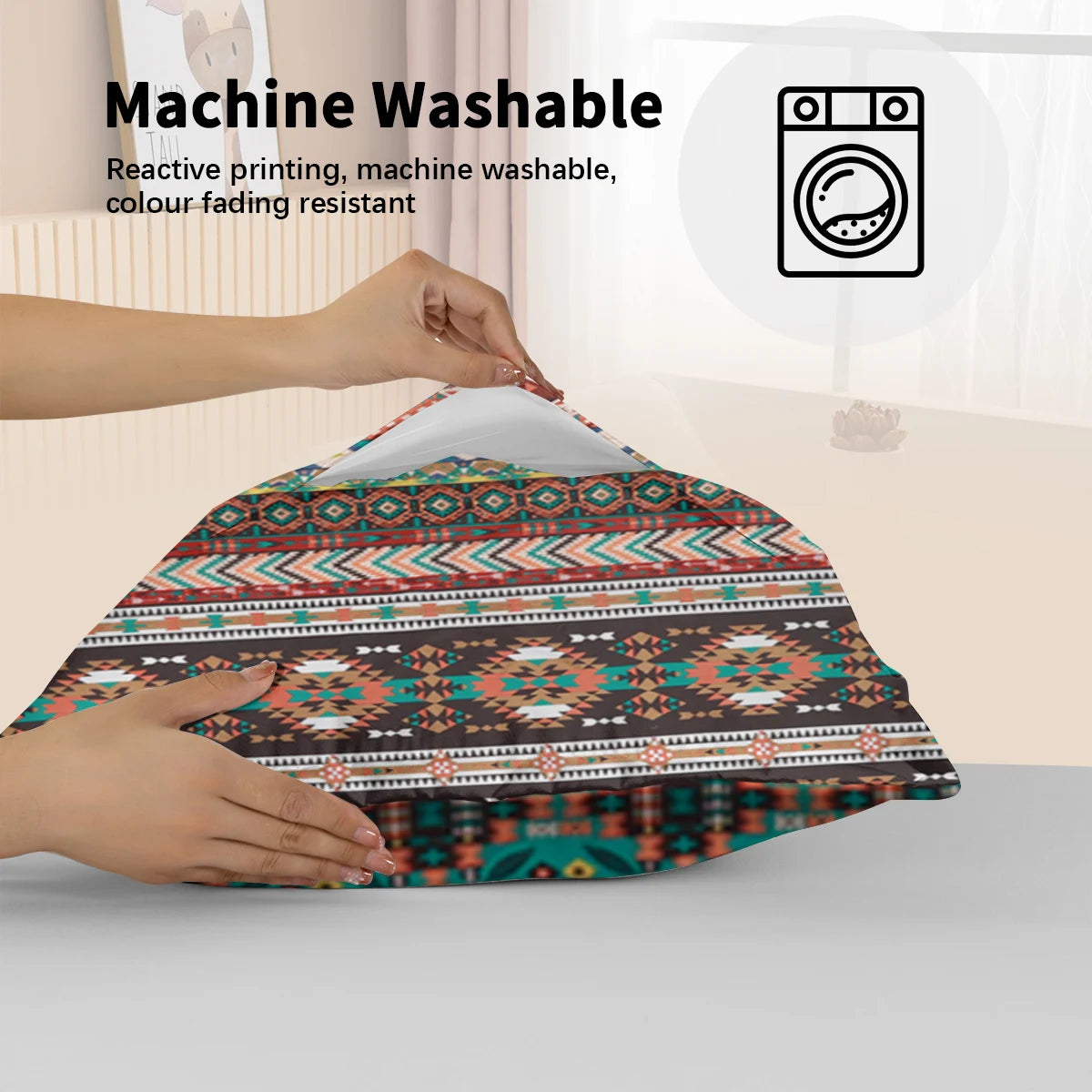 3pc Red Brown Stripes and Diamond Squares Printed Bedding Set Quilt Cover with Zipper Closure 1 Duvet Cover and 2 Pillowcases