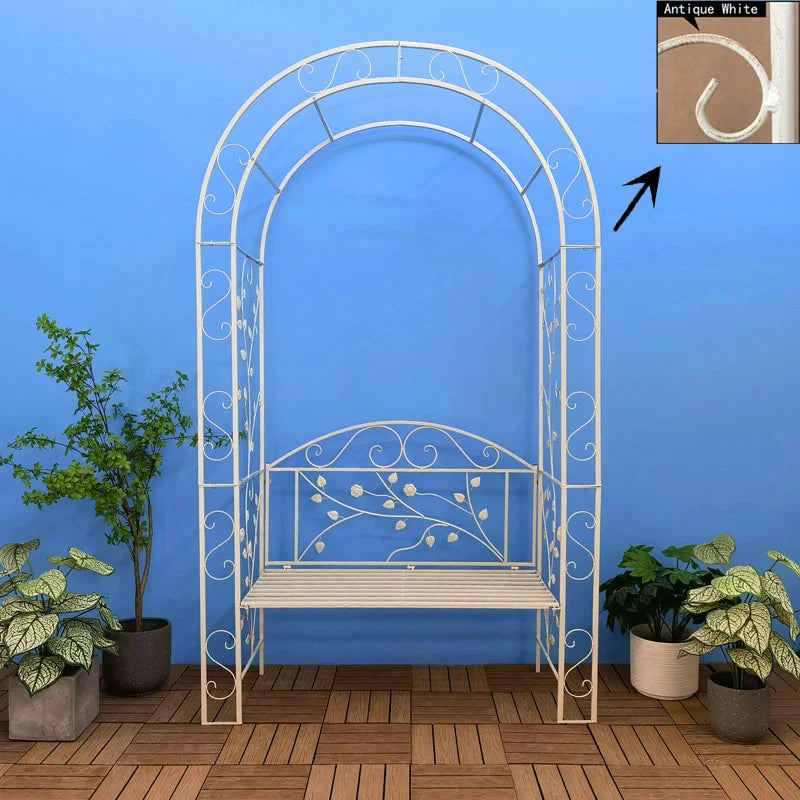 Garden arch bench, decorative wrought iron arch with seat, suitable for climbing plants and outdoor wedding arch