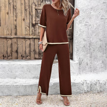 Load image into Gallery viewer, High Quality Elegant Women Clothing 2024 Temperament Casual Solid Color Knitted Shite Sleeved Suit Sweatpants Wide Leg Pants Y2k