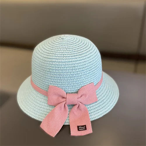 Kids Hat For Girls 3-8Y Straw Children's Sunshade Cap Bag Summer Baby Travel Sunscreen Beach Hat Sun Fisherman Cap Fashion Style