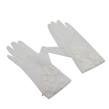 Load image into Gallery viewer, Wedding Bridal White Gloves Handmade Soft Tulle Lace Appliqued Short Brides Gloves Women Pageant Prom Perform Handschuh