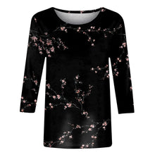Load image into Gallery viewer, Female Clothing Delicate Fashion Shirts Floral Round Neck 3/4 Sleeves Printed Summer Women Pullover Daily Wear Vetement Femme
