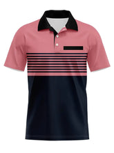 Load image into Gallery viewer, Men's Summer Shirt - Casual Sports Style, Striped Print and Contrast Color Details, Short Sleeves, Button Neck, Breathable Polye