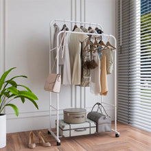 Load image into Gallery viewer, Heavy Duty Clothes Rack Garment Rail Rolling Stand Two Top Rod & Lower Storage