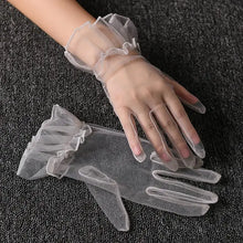 Load image into Gallery viewer, Women Short Tulle Gloves Sexy Lace Mittens Tulle Full Finger Gloves Lady Driving Glove Transparent Mittens Wedding Bridal Gloves