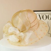 Load image into Gallery viewer, Fashion Hat Women Top Hat Elegant Organza Flower Wide Brim Sun Hat for Women Retro Style Party Banquet Accessory Foldable Beach