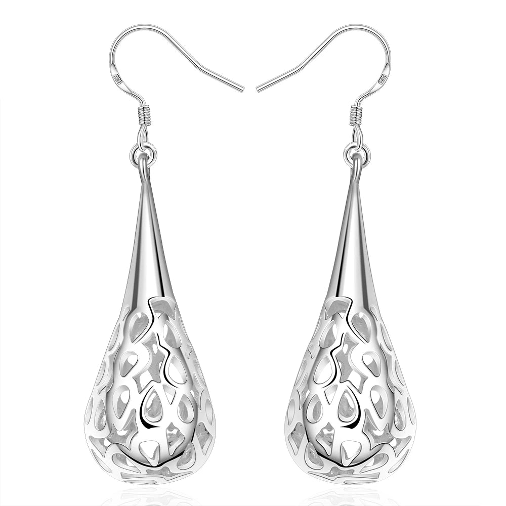 925 Sterling Silver Hollow Water Drop Shape Earrings for Women Jewelry All-match Trend Great Gifts