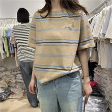 Load image into Gallery viewer, Women's Clothing American Beautiful Contrast Stripe Short Sleeve T-Shirt Summer Loose Casual Versatile Fashion Top