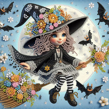 Load image into Gallery viewer, 1 set of Halloween witch themed diamond painting set, DIY 5D color irregular crystal diamond partially inlaid painting design
