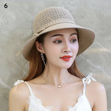 Load image into Gallery viewer, Women Straw Hats Sun Hats Straw Hat Ladies Panama Cap Sun Protection Wide Brim Ribbon Bowknot Girls Outdoor Summer Beach Sun Hat