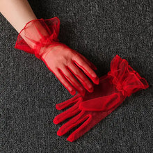 Load image into Gallery viewer, Women Short Tulle Gloves Sexy Lace Mittens Tulle Full Finger Gloves Lady Driving Glove Transparent Mittens Wedding Bridal Gloves