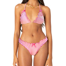Load image into Gallery viewer, Women s Ruffle Trim Halter Neck Tie-up Bikini Set with High Waisted Bottoms for Beach Pool Party Outfits