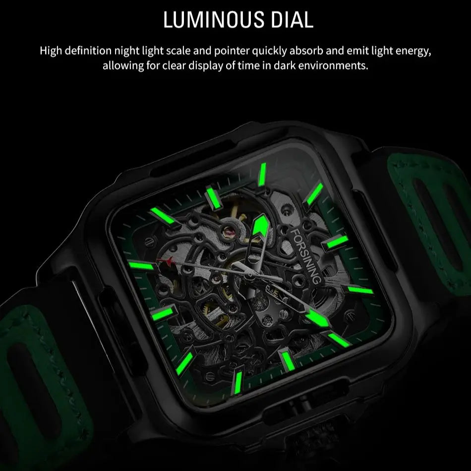 Men's Mechanical Automatic Watches for Men Luxury Top Brand Hollow Square Male Wristwatches Skeleton Waterproof Reloj Hombre