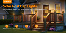 Load image into Gallery viewer, 4 Pack Solar Flame Post Cap Lights, 2 Modes (Flame/Warm), IPX5, Fit 3.5x3.5/4x4 Posts, for Deck/Fence/Yard, Vinyl/Wooden