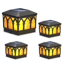 Load image into Gallery viewer, 4 Pack Solar Flame Post Cap Lights, 2 Modes (Flame/Warm), IPX5, Fit 3.5x3.5/4x4 Posts, for Deck/Fence/Yard, Vinyl/Wooden