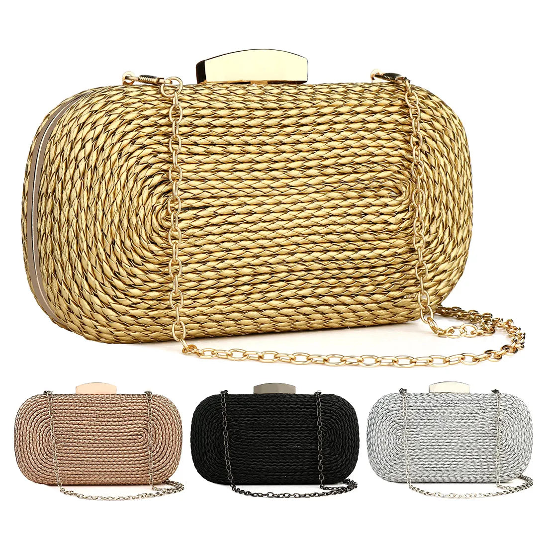 Women'S Gold Evening Bags High Quality Brand Clutch Bag Straw Female Handbag Purse Sac Ladies Shoulder Crossbody Bag