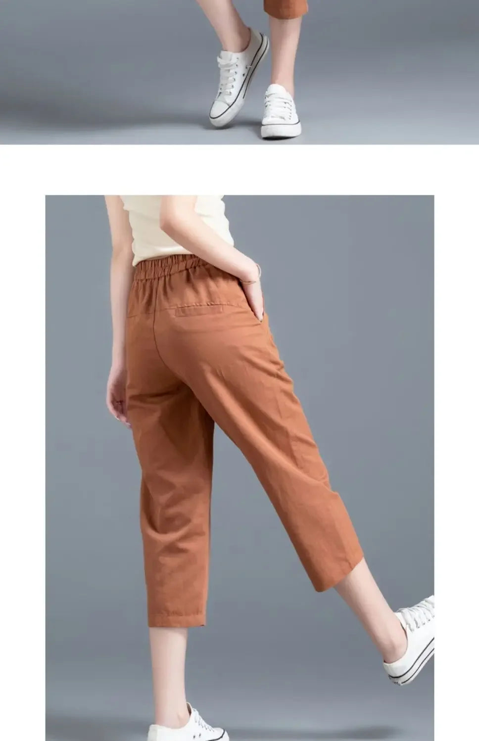Women Clothing New Summer Simple Casual Cotton Linen Haren Capri Pants Female Solid High Waist Loose Cropped Trousers Pantalones