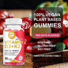 Load image into Gallery viewer, Vitamin D3 K2 Gummies - Supports Healthy Bone, Heart & Calcium Absorption, & Immune Health - Plant Based, Non-GMO