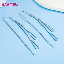 Load image into Gallery viewer, 925 Sterling Silver Earrings Fashion Jewelry Simple Geometric Tassel Long Box Chain Thread Pendientes Ear Decoration Ornaments