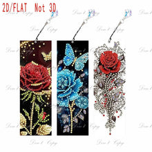 Load image into Gallery viewer, Three-piece diamond painting bookmark set, DIY creative colorful floral and butterfly design, with diamond book bookmarks