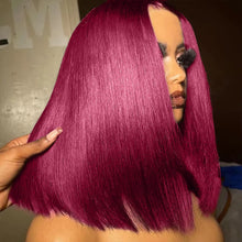 Load image into Gallery viewer, 7x5 Glueless Wig Human Hair 99J Burgundy 13x4 Bob Straight Pre Plucked Human Hair Wigs Transparent Pre Cut Bob Wig Human Hair