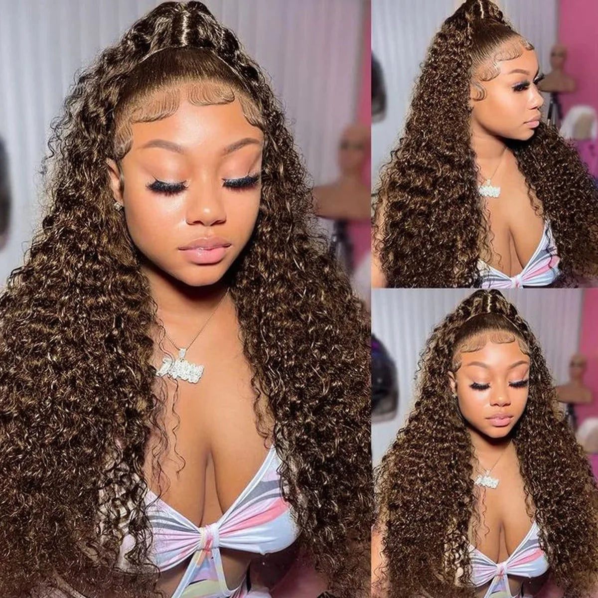 13X6 Chocolate Brown Lace Front Wig Water Wave Wet And Wavy Lace Front Wigs Human Hair Curly Glueless Pre Plucked Bleached Knots