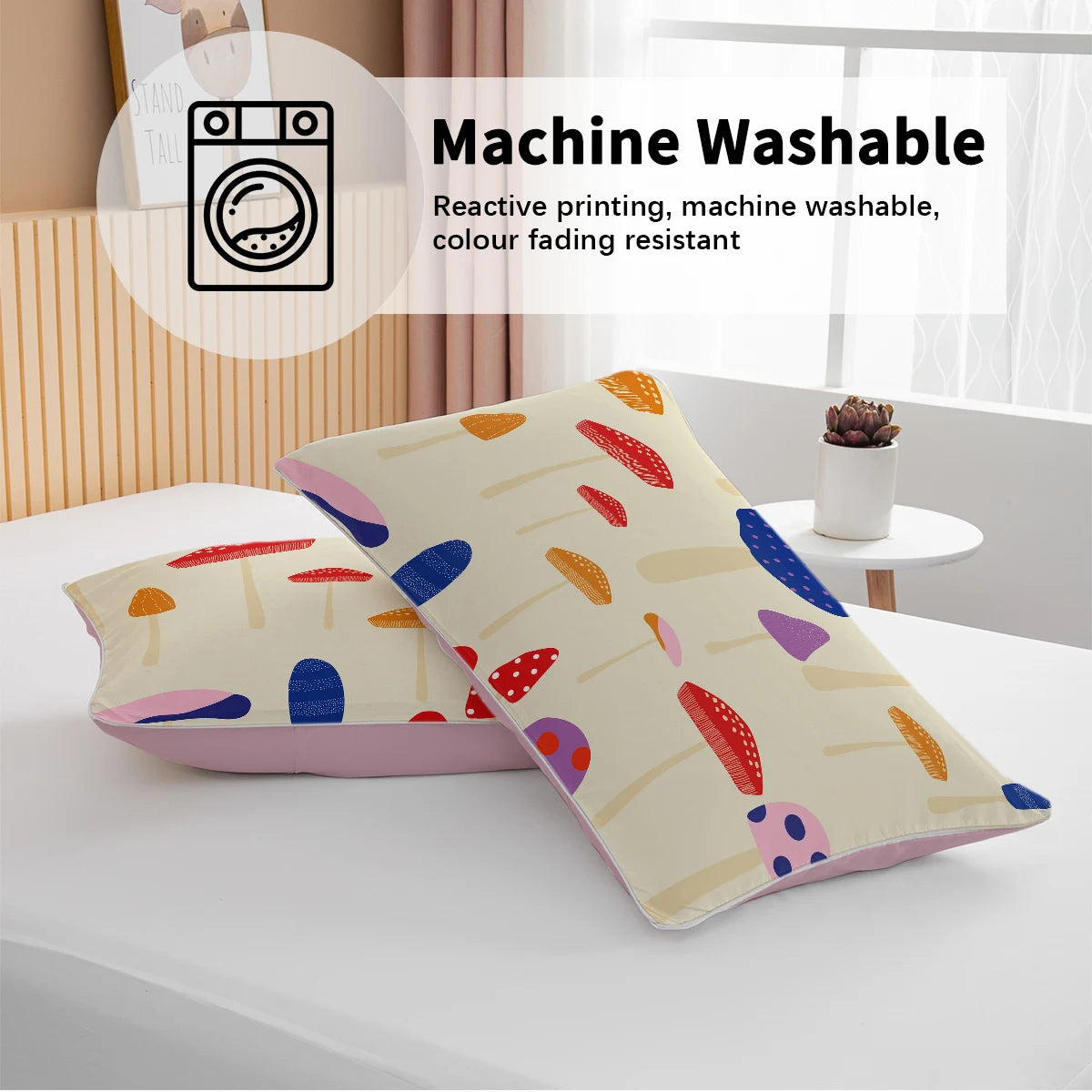 3pc Colourful Cartoon Mushrooms Design Bedding Set Quilt Cover with Zipper Closure 1 Duvet Cover and 2 Pillow Cases