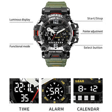 Load image into Gallery viewer, SMAEL Men Watches 50m Waterproof Sports Watch Military Man Sports Watch Digital 8072 Dual Display Watch Quartz Led Digital