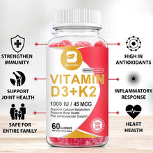 Load image into Gallery viewer, Vitamin D3 K2 Gummies - Supports Healthy Bone, Heart & Calcium Absorption, & Immune Health - Plant Based, Non-GMO