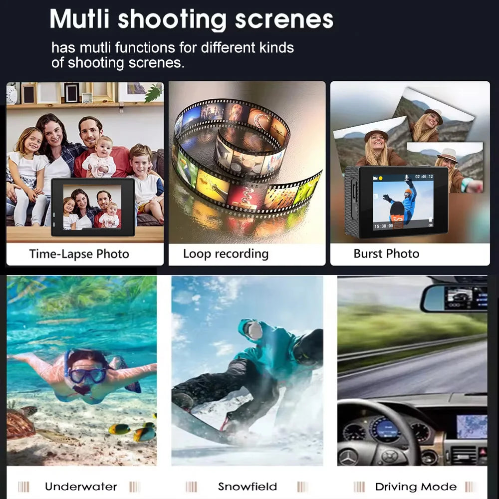 4K Action Camera A1 Ultra HD WiFi 12MP 2" LCD 30M Waterproof 170D Remote Control Helmet Bicycle Video Camera Outdoor Sport Cam