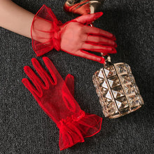 Load image into Gallery viewer, Women Short Tulle Gloves Sexy Lace Mittens Tulle Full Finger Gloves Lady Driving Glove Transparent Mittens Wedding Bridal Gloves