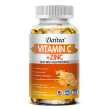 Load image into Gallery viewer, Vitamin C + Zinc Capsules - Immune System Booster Antioxidant Helps Improve Skin Brightening Supports Cellular Energy Production