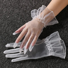 Load image into Gallery viewer, Women Short Tulle Gloves Sexy Lace Mittens Tulle Full Finger Gloves Lady Driving Glove Transparent Mittens Wedding Bridal Gloves