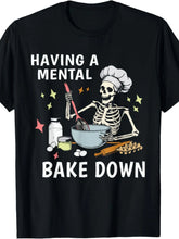 Load image into Gallery viewer, Men's Funny Skeleton Baker T-Shirt - 'Having a Mental Bake' Cotton Short Sleeve Tee, Whimsical Design, Perfect for Casual Wear